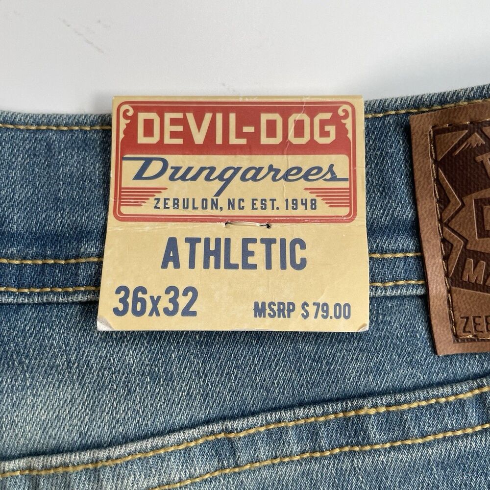 Devil Dog Athletic Fit Stretch Jeans Mens Denim Medium Wash Faded Size 36x32 NEW - Picture 7 of 15